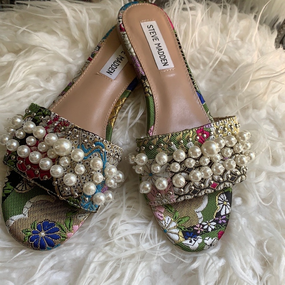Steve Madden Pearl Embellished Slides
